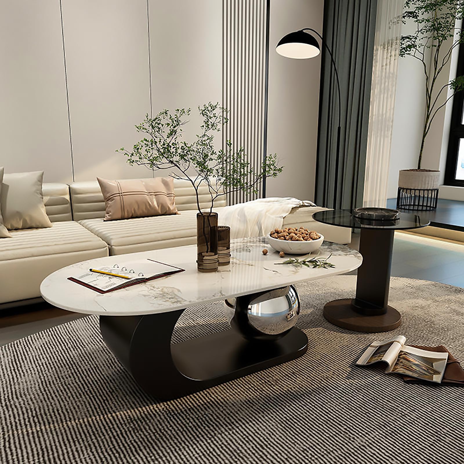 Amazon.co.jp: SUZEPER Modern Oval Coffee Table, Sintered Stone